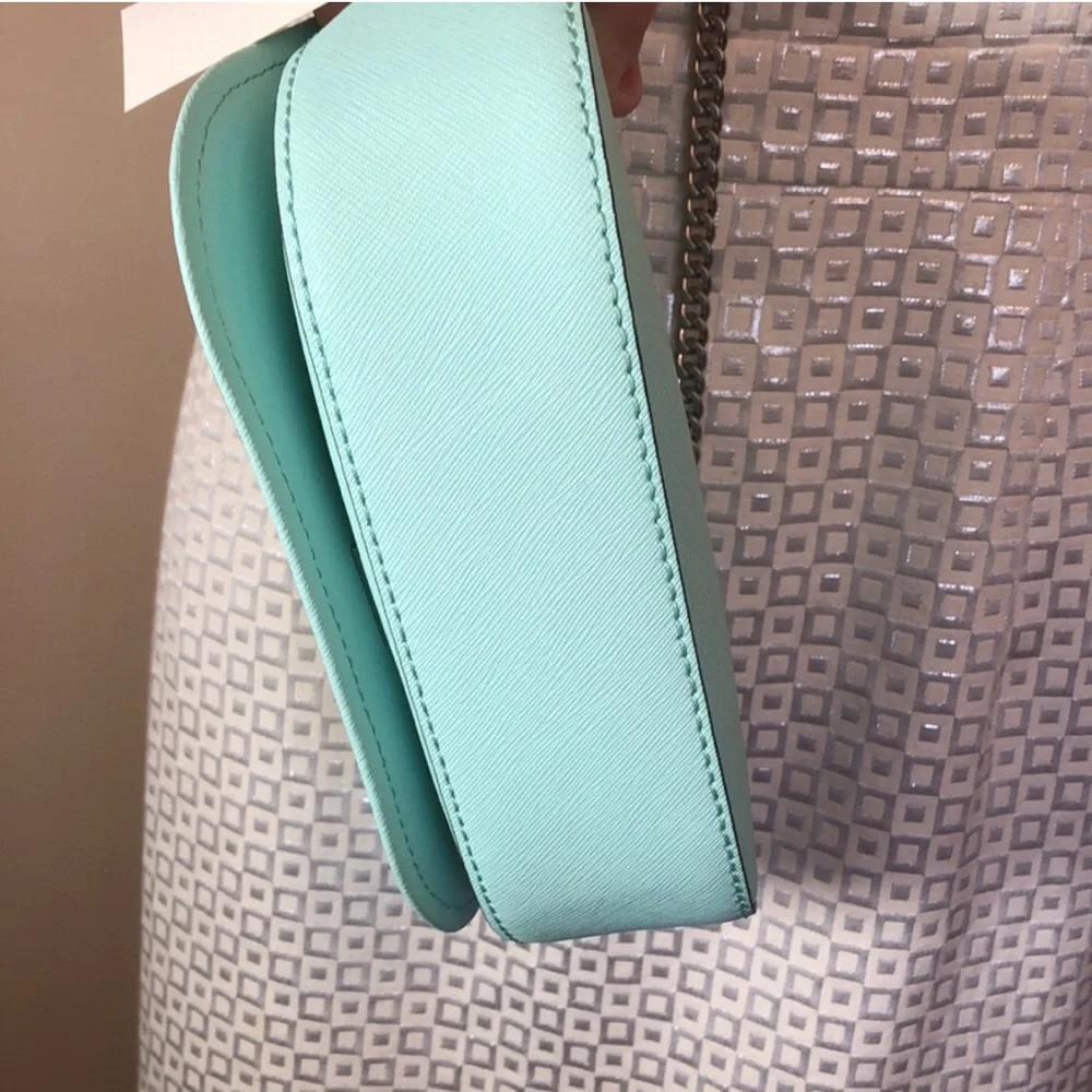 TORY BURCH Emerson Top Handle Crossbody Soft Aqua With Silver Embellishment NWT - Picture 8 of 11